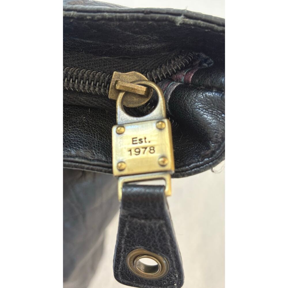 Stone Mountain Black Leather Slouch Hobo Crossbody Boho Moto Bag - Picture 8 of 16